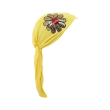 Load image into Gallery viewer, Landana Headscarves Pretied with Large Gold &amp; Red Flower