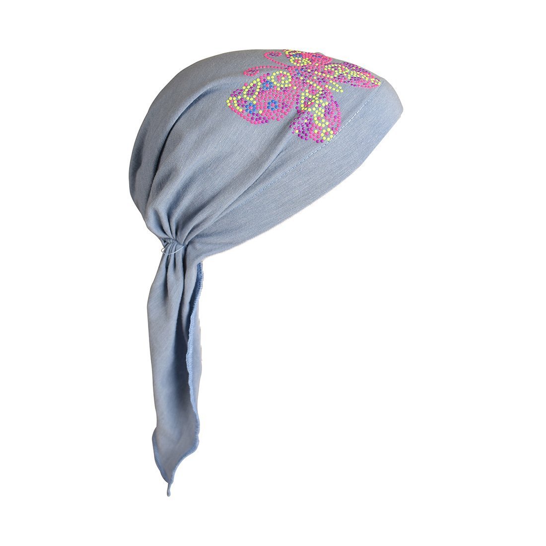 Kids Pretied Head Scarf with Bright Neon Butterfly Studs