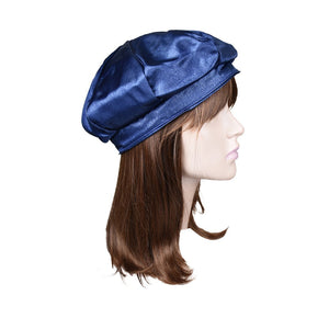 Shimmery Blue Satin Ladies Beret Womens Head Cover