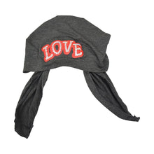 Load image into Gallery viewer, Sequin Love Applique on Child&#39;s Pretied Head Scarf Cancer Cap