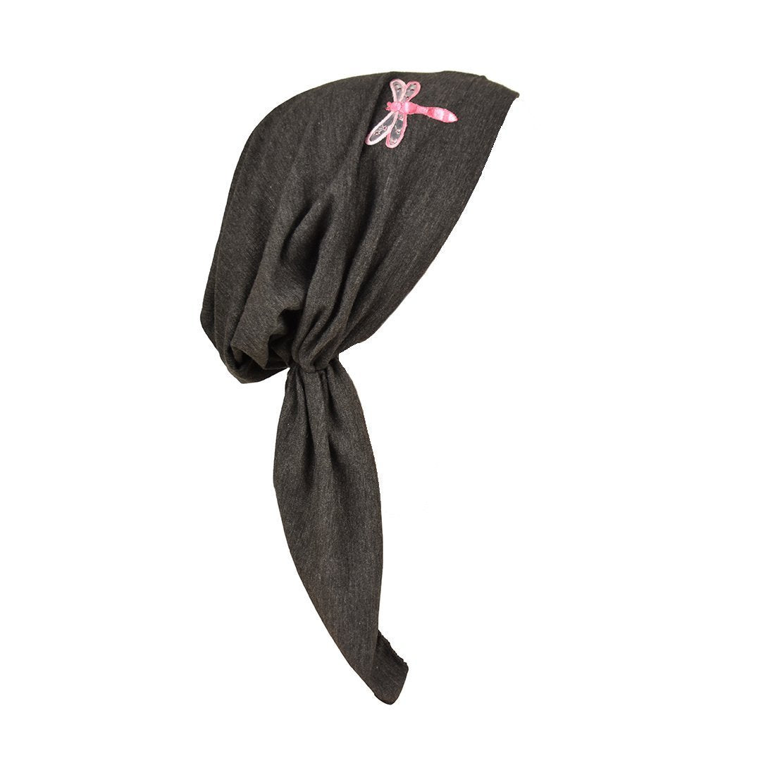 Pretied Bandana Cancer Scarf with Light Pink Dragonfly