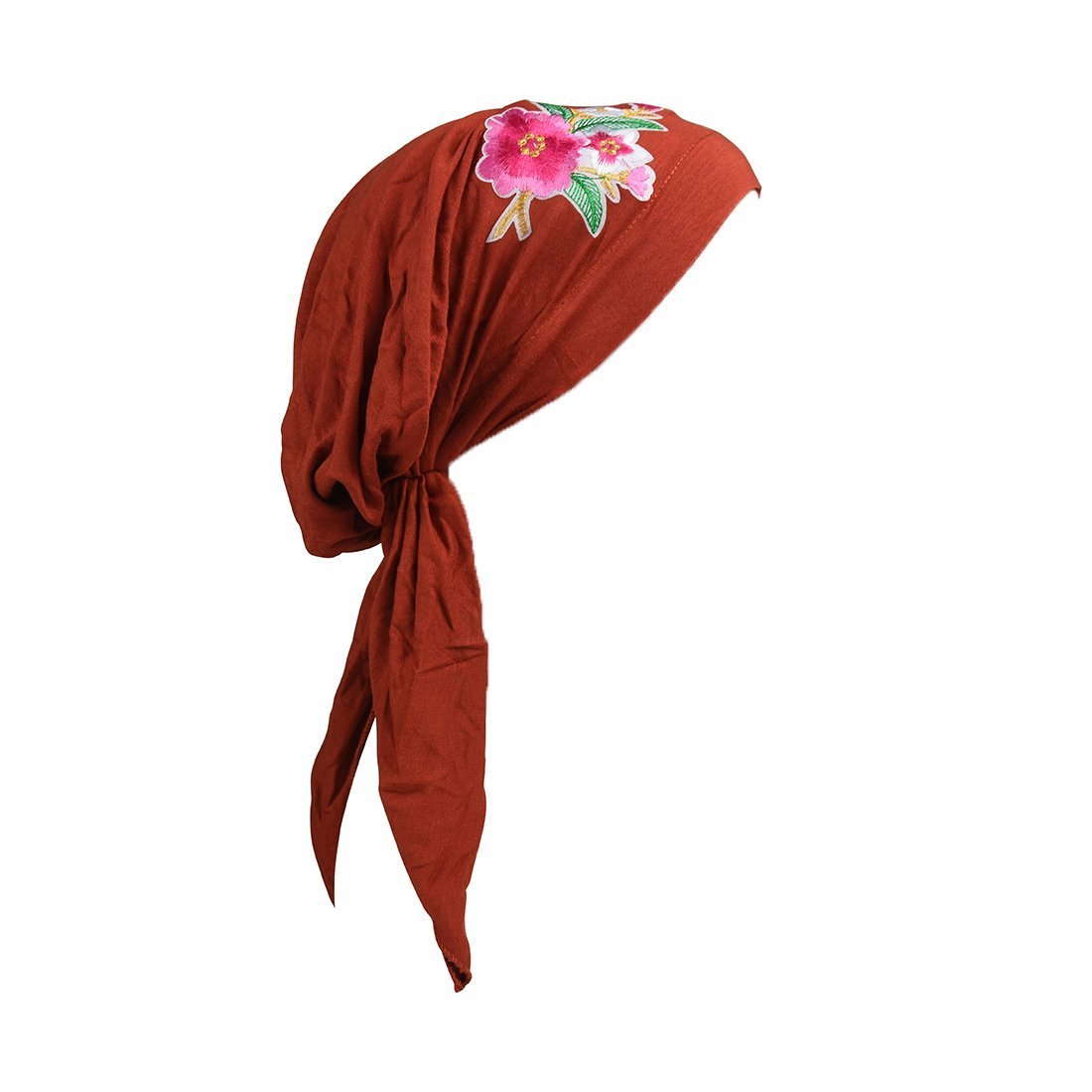 Pretied Headscarf Chemo Cap Modesty with Pink Flower Bouquet