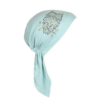 Load image into Gallery viewer, Owl Applique on Child&#39;s Pretied Head Scarf Cancer Cap