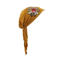 Load image into Gallery viewer, Landana Headscarves Pretied with Large Gold &amp; Red Flower