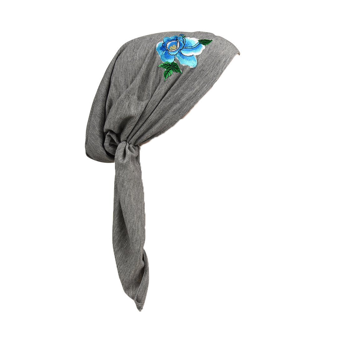 Pretied Bandana Cancer Hat Modesty Scarf with Blue Flower with Leaves