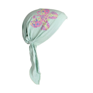 Kids Pretied Head Scarf with Bright Neon Butterfly Studs