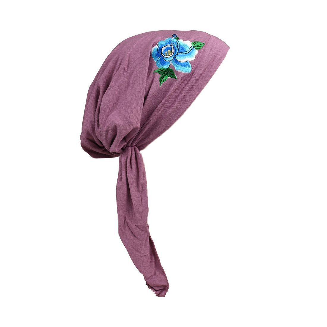 Pretied Bandana Cancer Hat Modesty Scarf with Blue Flower with Leaves