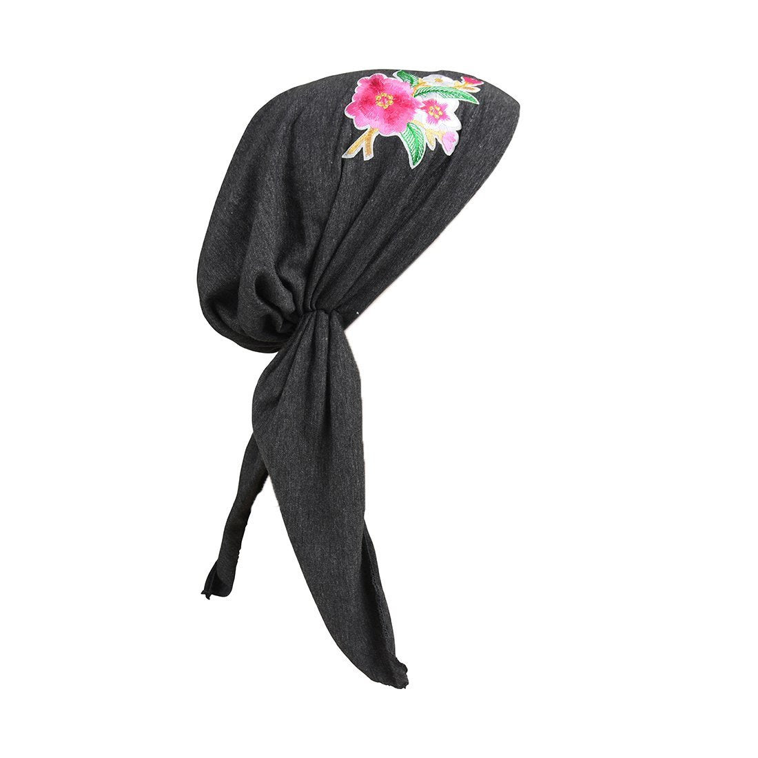 Pretied Headscarf Chemo Cap Modesty with Pink Flower Bouquet