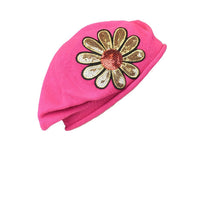 Load image into Gallery viewer, Landana Headscarves Cotton Ladies Beret with Large Gold &amp; Red Flower