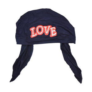 Sequin Love Applique on Child's Pretied Head Scarf Cancer Cap