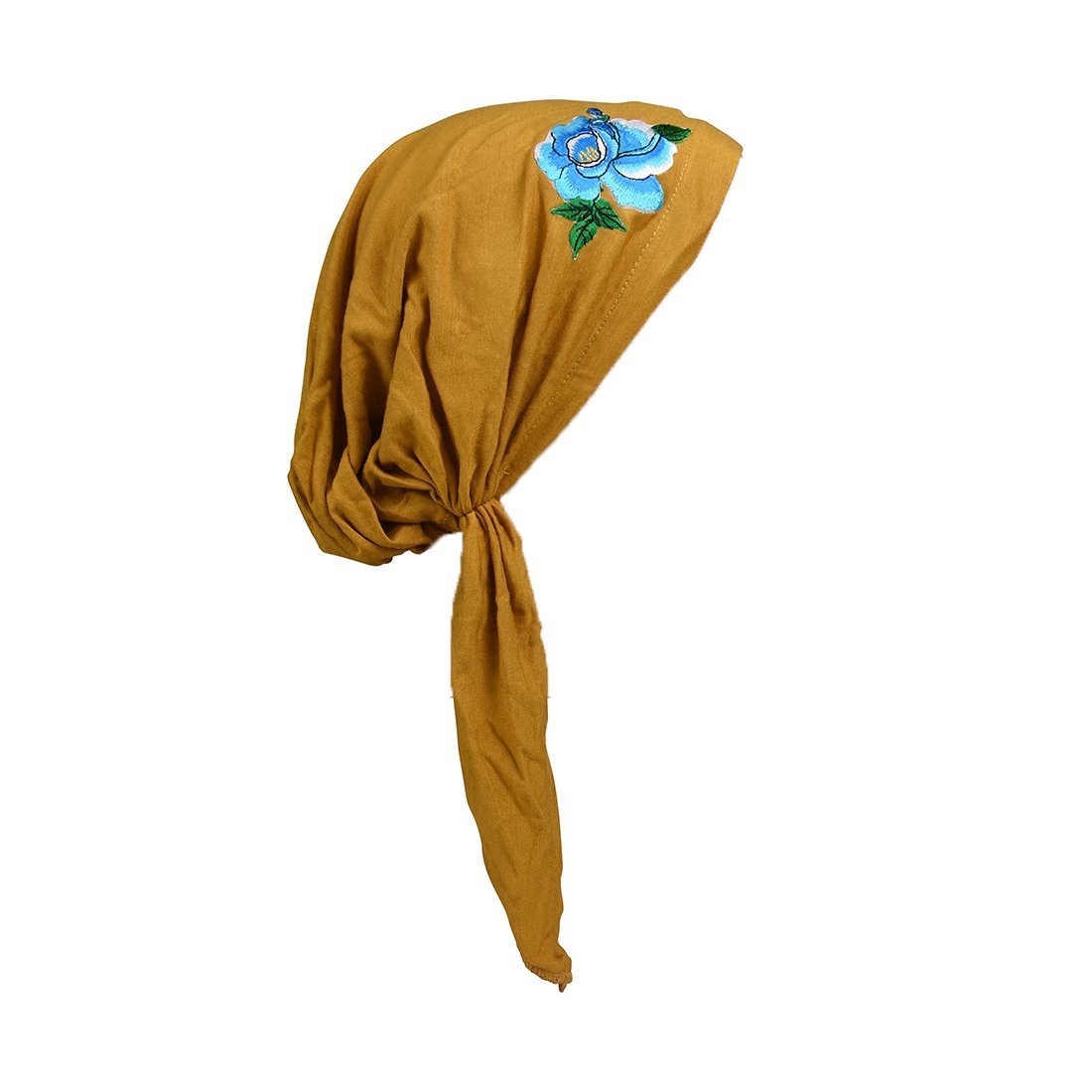 Pretied Bandana Cancer Hat Modesty Scarf with Blue Flower with Leaves