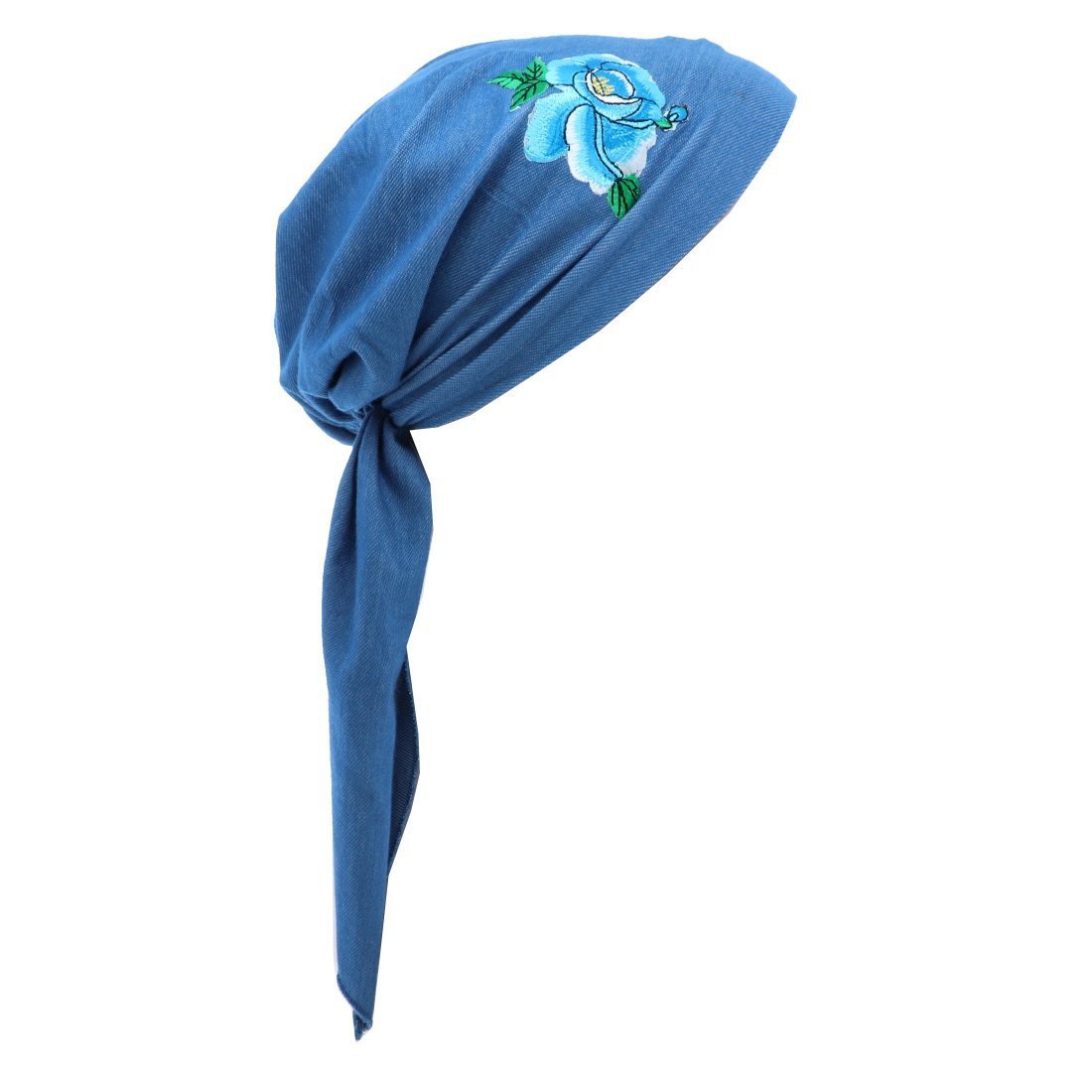 Pretied Bandana Cancer Hat Modesty Scarf with Blue Flower with Leaves