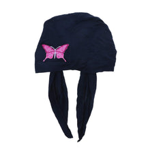 Load image into Gallery viewer, Sequin Butterfly Applique on Child&#39;s Pretied Head Scarf Cancer Cap