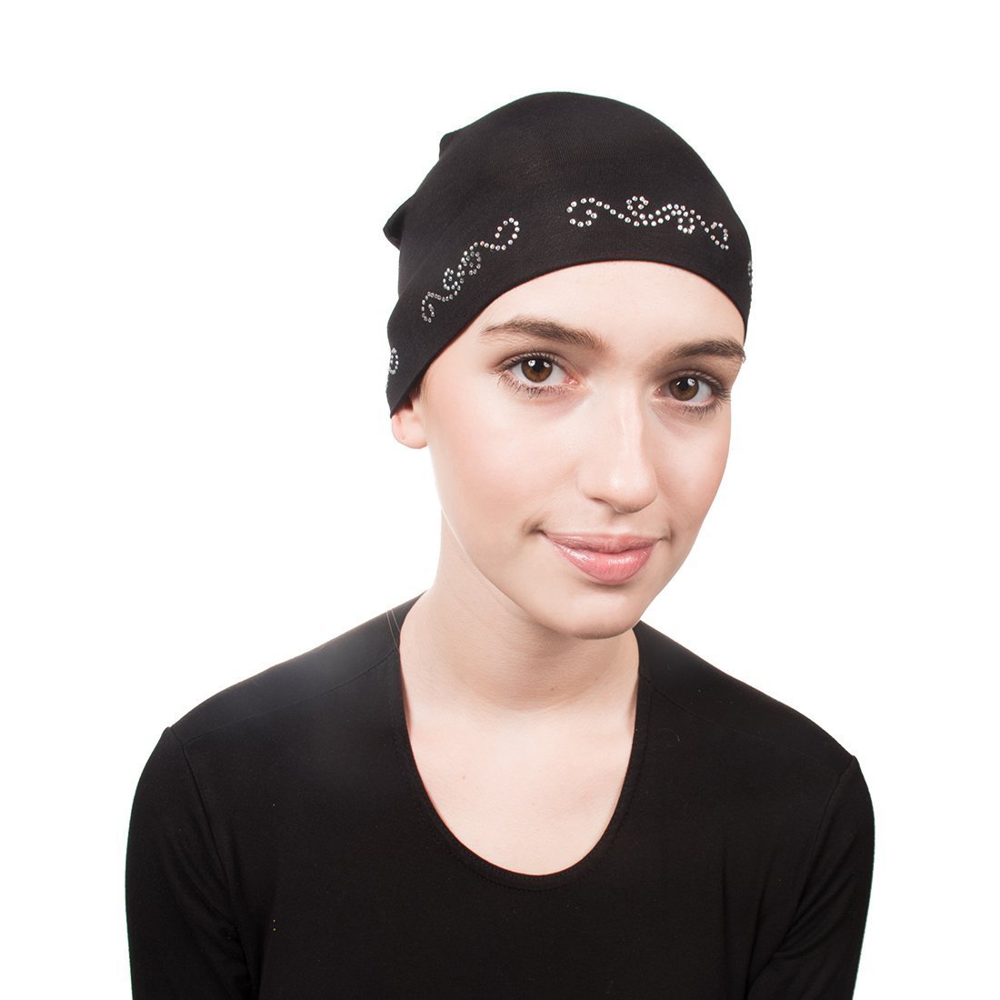 Landana Headscarves Womens Soft Sleep Cap Comfy Cancer Hat with Rhinestone Swirly Chain Applique