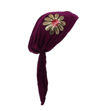 Load image into Gallery viewer, Landana Headscarves Pretied with Large Gold &amp; Red Flower