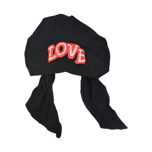 Sequin Love Applique on Child's Pretied Head Scarf Cancer Cap