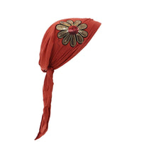 Load image into Gallery viewer, Landana Headscarves Pretied with Large Gold &amp; Red Flower