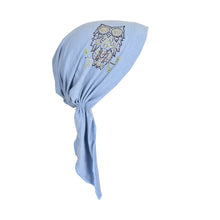 Load image into Gallery viewer, Owl Applique on Child&#39;s Pretied Head Scarf Cancer Cap