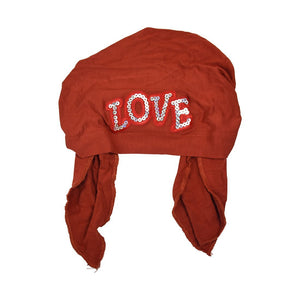 Sequin Love Applique on Child's Pretied Head Scarf Cancer Cap