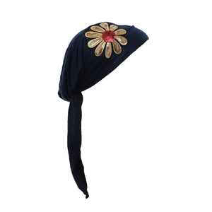 Landana Headscarves Pretied with Large Gold & Red Flower