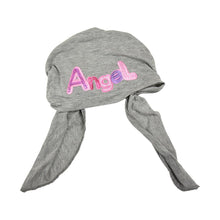 Load image into Gallery viewer, Pink Angel Applique on Child&#39;s Pretied Head Scarf Cancer Cap