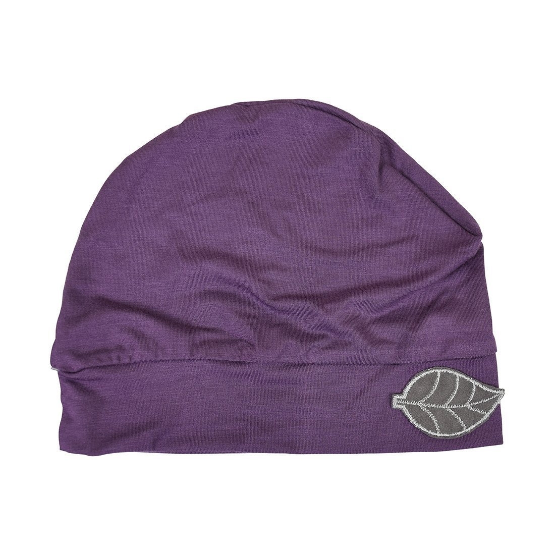 Womens Soft Sleep Cap Comfy Cancer Hat with Grey Leaf Applique