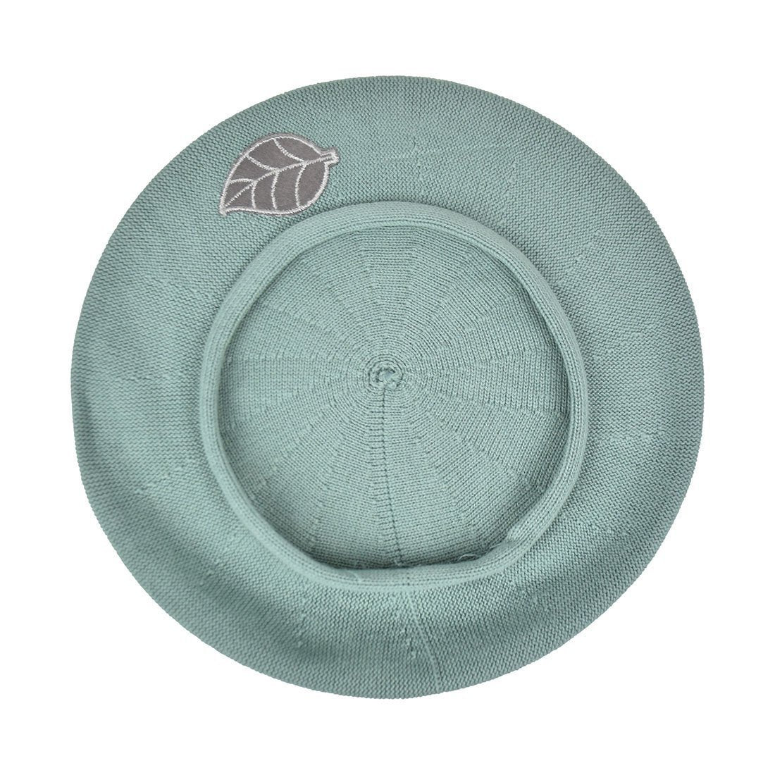 Grey Leaf Applique on Beret for Women 100% Cotton-Green