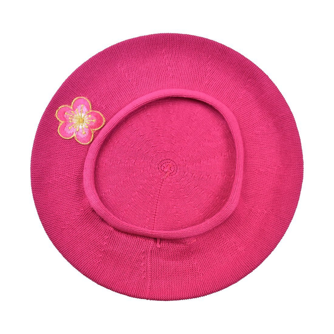 Pink and Gold Flower Applique on Cotton Beret Womens Head Cover - Blue