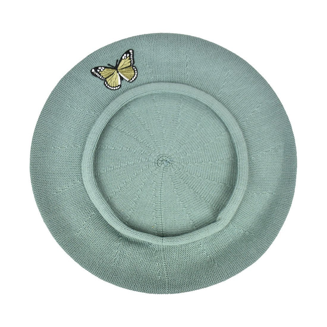 Green Butterfly on Beret for Women 100% Cotton-Green