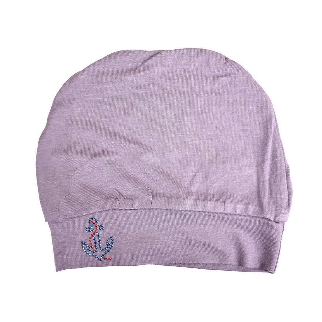 Soft Ladies Sleep Cap Comfy Cancer Hat with Rhinestone Anchor