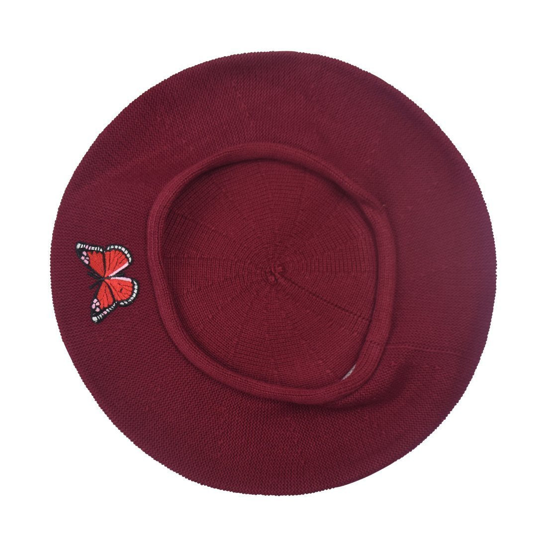 Red Butterfly on Beret for Women 100% Cotton-Brown