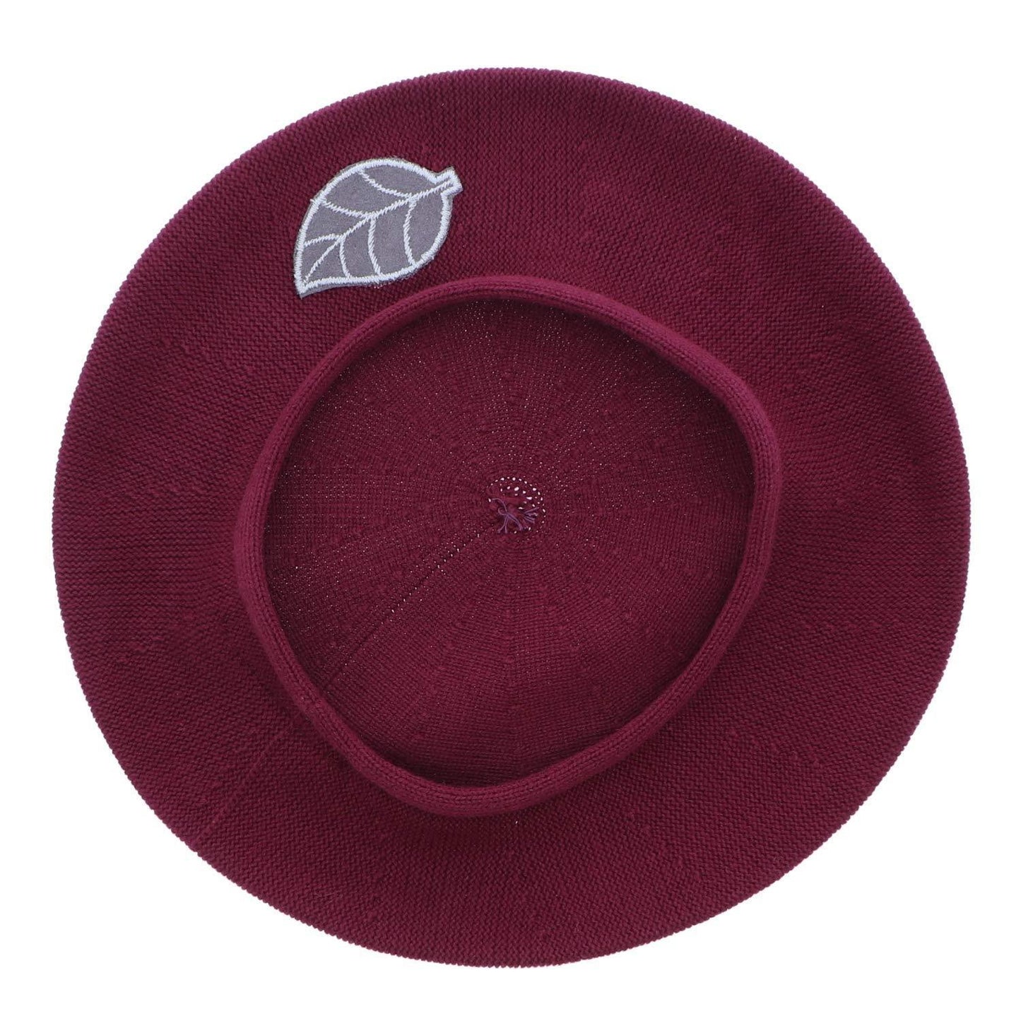 Grey Leaf Applique on Beret for Women 100% Cotton-Green