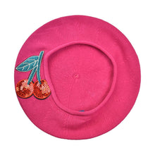 Load image into Gallery viewer, Landana Headscarves Cotton Ladies Beret with Large Sequin Cherries