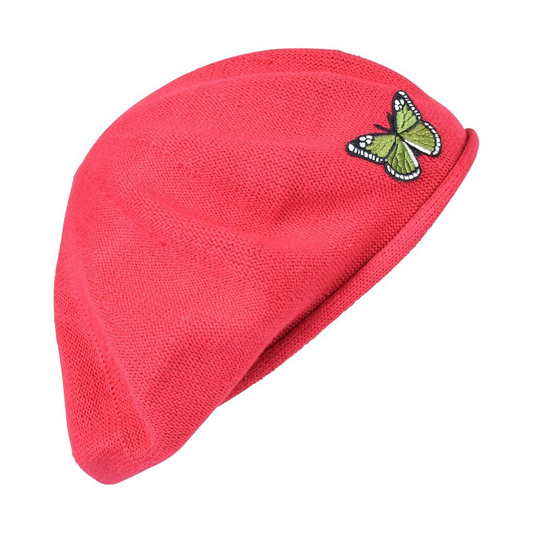 Green Butterfly on Beret for Women 100% Cotton-Green