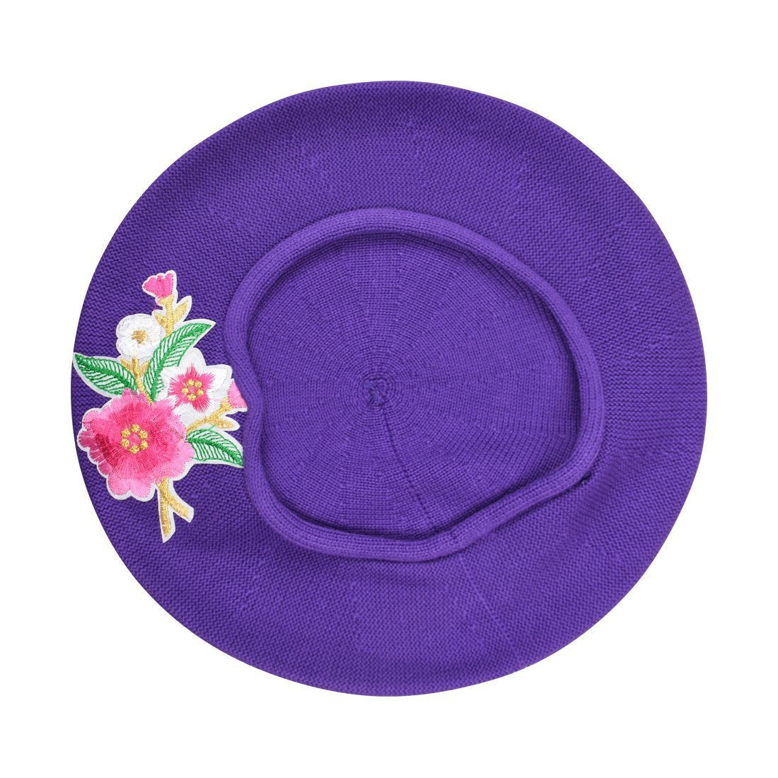 Landana Headscarves Blue 100% Cotton Beret French Ladies Hat with Pink Flower Bouquet