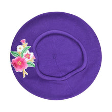 Load image into Gallery viewer, Landana Headscarves Blue 100% Cotton Beret French Ladies Hat with Pink Flower Bouquet