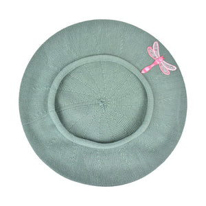 Landana Headscarves Beret with Light Pink Dragonfly Applique-Blue