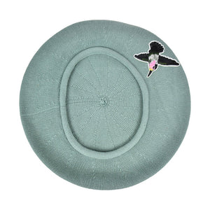 Hummingbird Applique on Cotton Beret Womens Head Cover - Blue