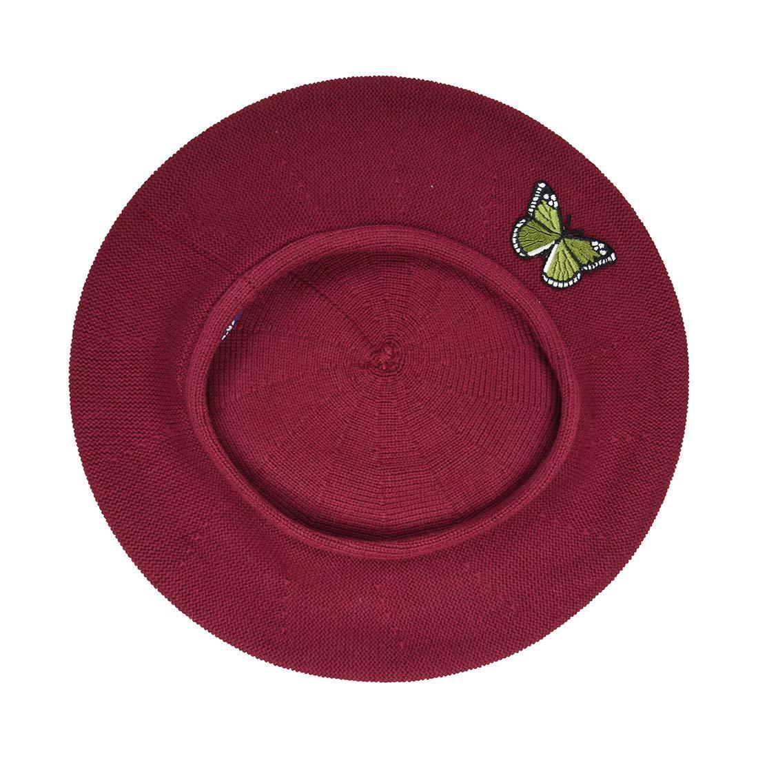 Green Butterfly on Beret for Women 100% Cotton-Green