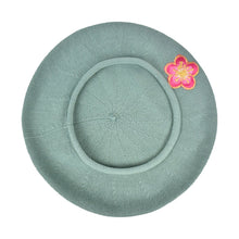 Load image into Gallery viewer, Pink and Gold Flower Applique on Cotton Beret Womens Head Cover - Blue