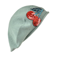 Load image into Gallery viewer, Landana Headscarves Cotton Ladies Beret with Large Sequin Cherries