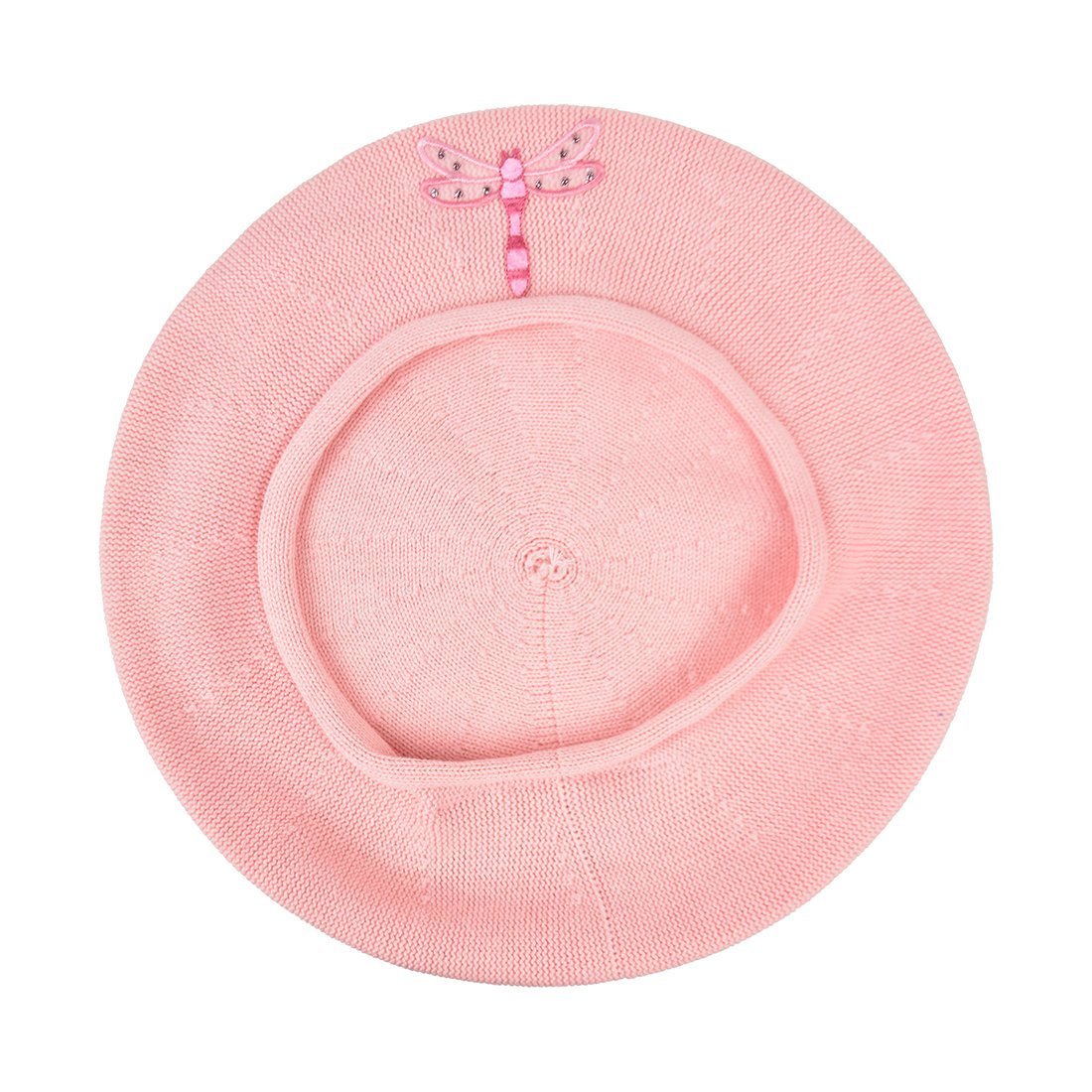 Landana Headscarves Beret with Light Pink Dragonfly Applique-Blue