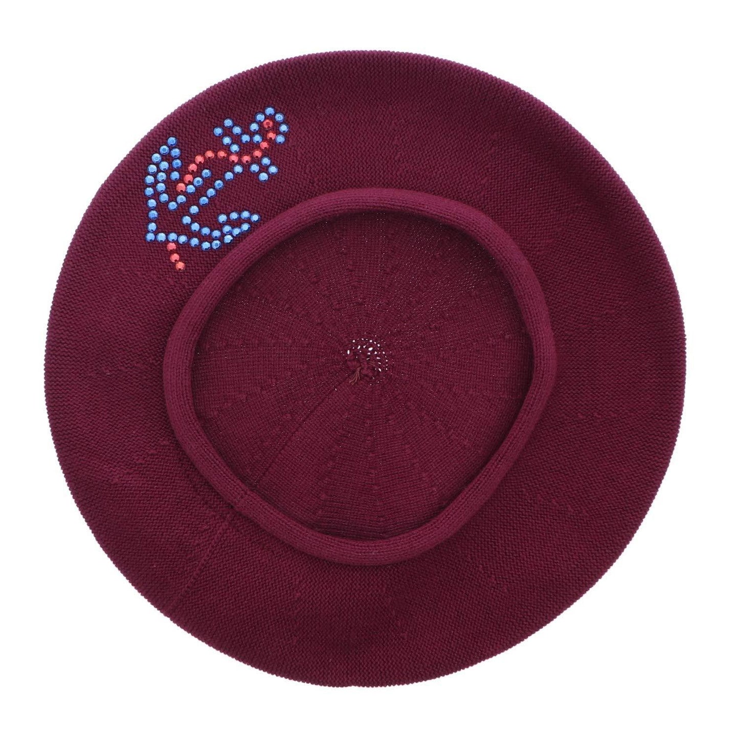 Cotton Ladies Beret with Large Anchor Applique-Brown