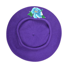 Load image into Gallery viewer, Blue Flower with Leaves Applique on Cotton Beret Womens Head Cover - Blue