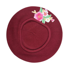 Load image into Gallery viewer, Landana Headscarves Blue 100% Cotton Beret French Ladies Hat with Pink Flower Bouquet