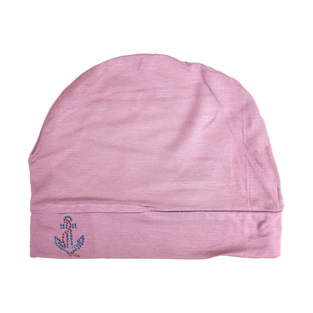 Soft Ladies Sleep Cap Comfy Cancer Hat with Rhinestone Anchor