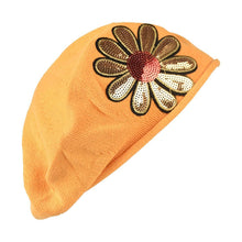 Load image into Gallery viewer, Landana Headscarves Cotton Ladies Beret with Large Gold &amp; Red Flower