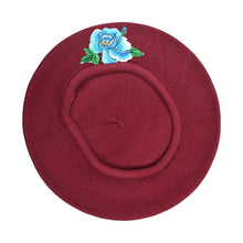 Load image into Gallery viewer, Blue Flower with Leaves Applique on Cotton Beret Womens Head Cover - Blue