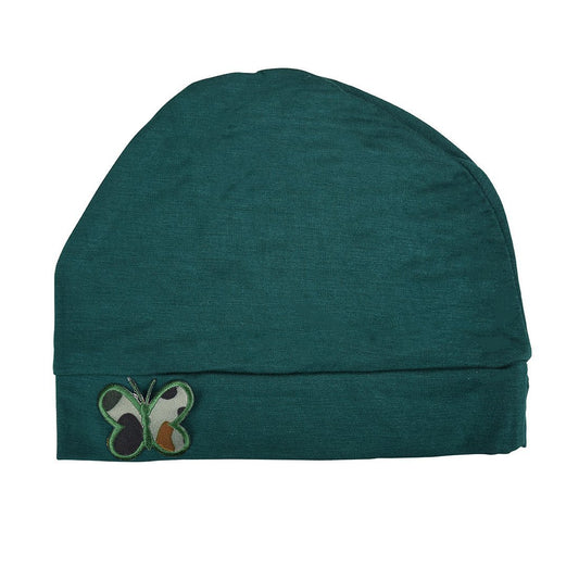 Soft Chemo Cap Cancer Beanie with Green Camo Butterfly