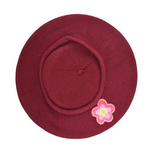 Load image into Gallery viewer, Pink and Gold Flower Applique on Cotton Beret Womens Head Cover - Blue